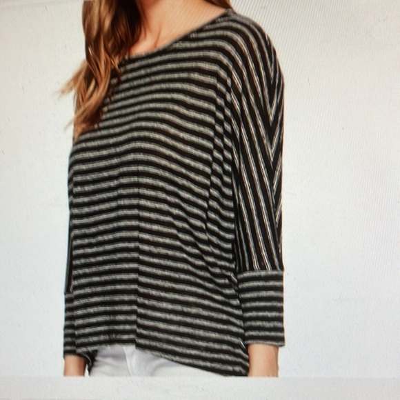 Joie Shugusa linen jersey striped boxy slouchy dolman sleeves top blouse S - Picture 2 of 4